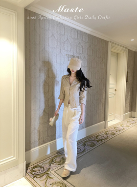 MASTE 松子米酒 版型出众收腰短袖v领衬衣