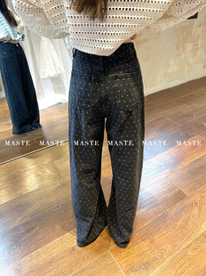 长裤 MASTE 宽松直筒阔腿复古牛仔裤 波点水洗灰老爹裤 雀跃