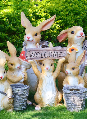 庭院花盆雕塑动物卡通兔子摆件