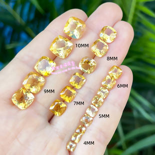 天然黄水晶戒面裸石 枕形4MM-10MM 黄水晶原石配石枕形黄晶