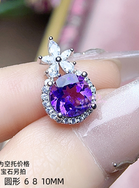 925银吊坠空托 圆形6 8 10MM  镶嵌宝石用项坠项链银托