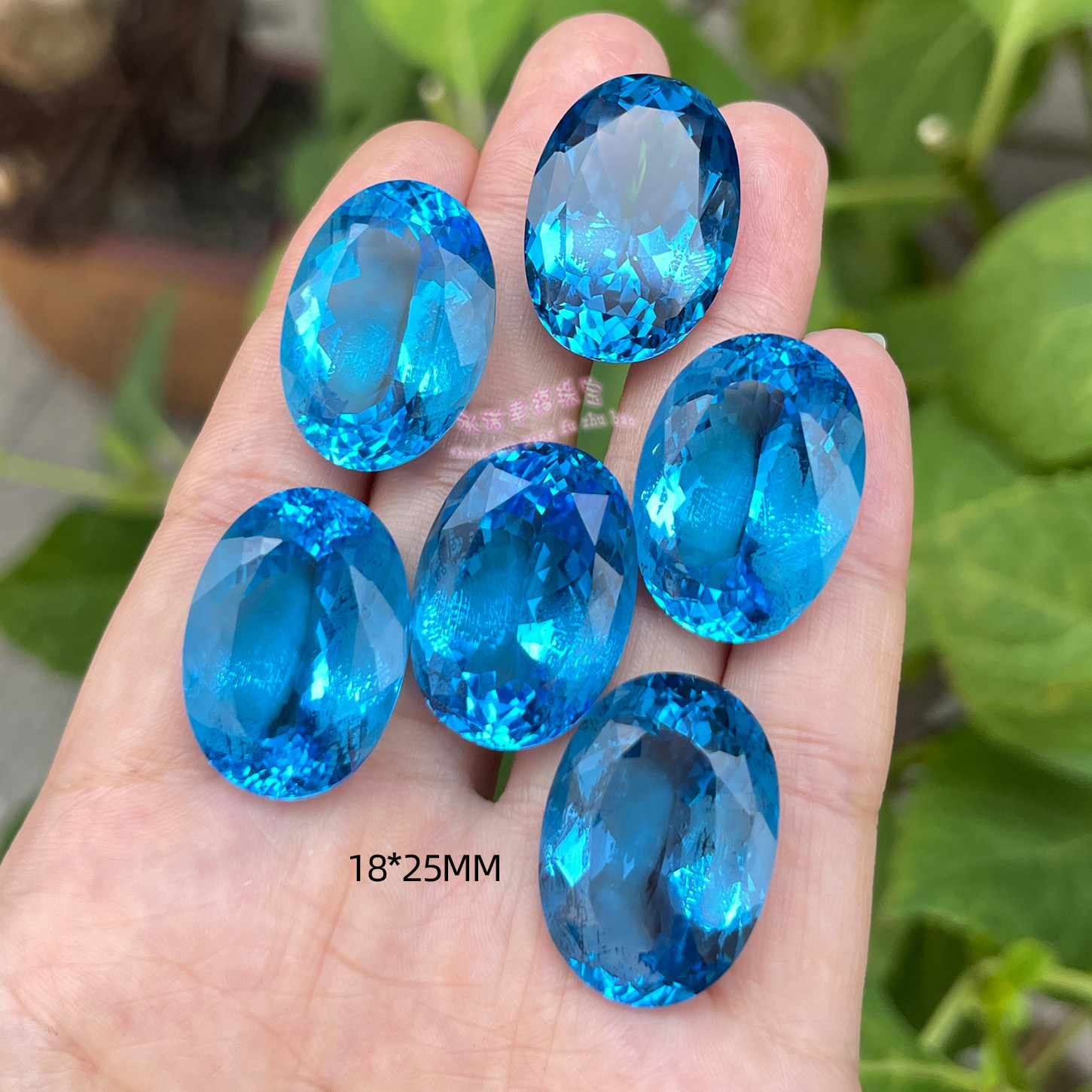 天然托帕石裸石戒面 18*25MM 魔鬼蓝托帕石原石裸石戒面