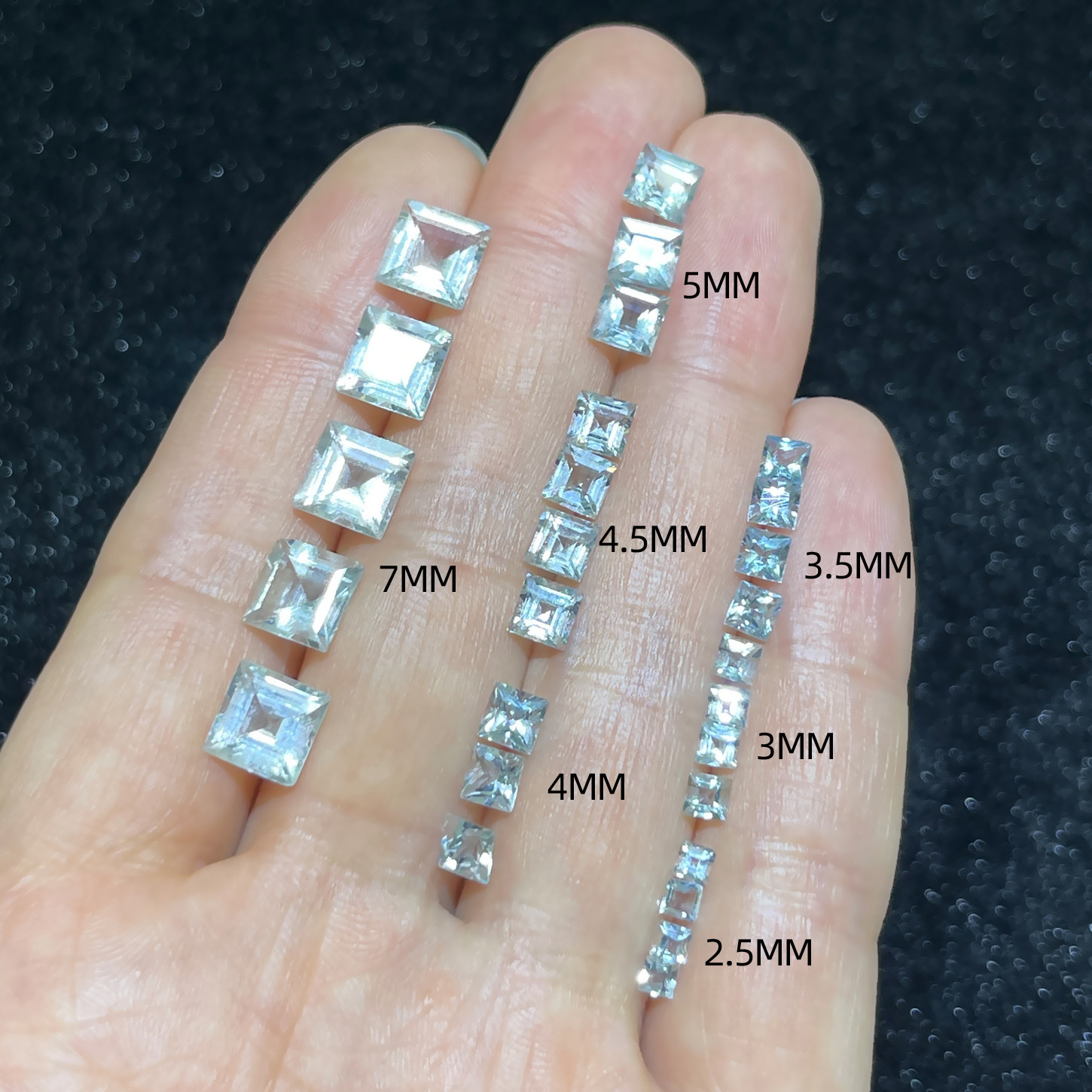 天然海蓝宝裸石戒面  方形2.5MM-7MM  公主方海蓝宝裸石原石配石