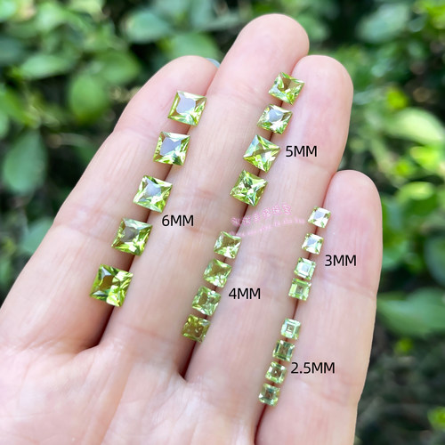 天然橄榄石裸石戒面 直角方形2.5 3 4 5 6MM橄榄石配石裸石原石 - 封面
