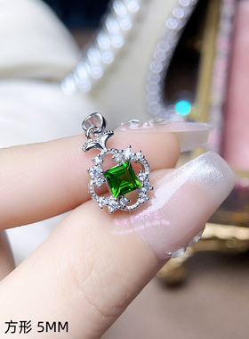 925银吊坠空托 方形5MM 女款镶嵌宝石银托项坠空托项链银托