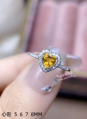 925银戒指空托 心形 5 6 7 8 MM 女款镶嵌宝石开口银戒托