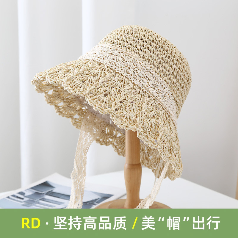 手工编织草帽女大帽檐渔夫帽夏海边镂空防晒遮阳帽子2025新款凉帽