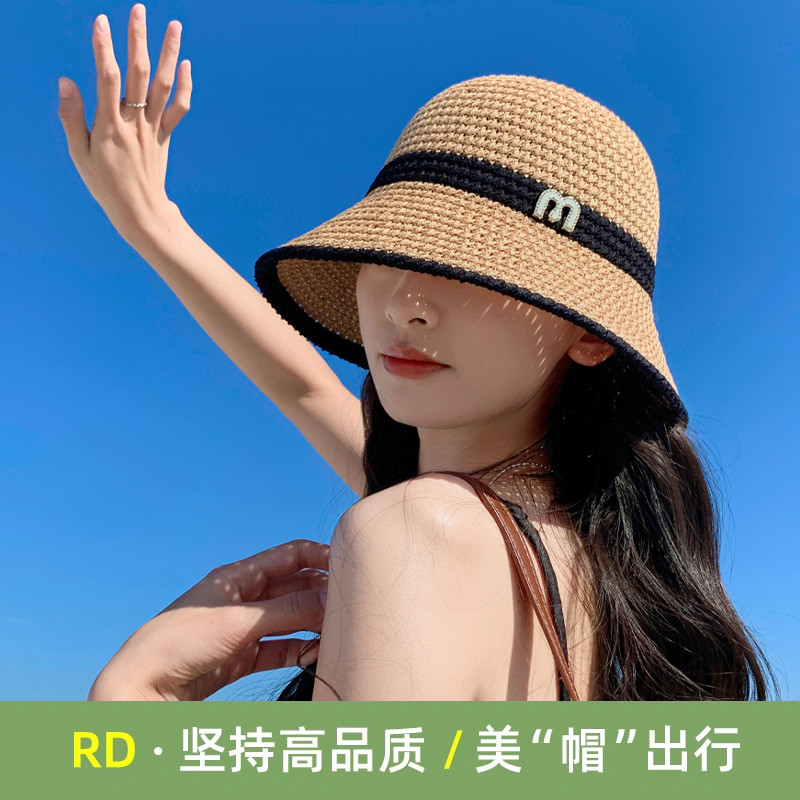 RD防晒帽女款2025新款太阳帽女草编渔夫帽防紫外线遮阳草帽大帽檐
