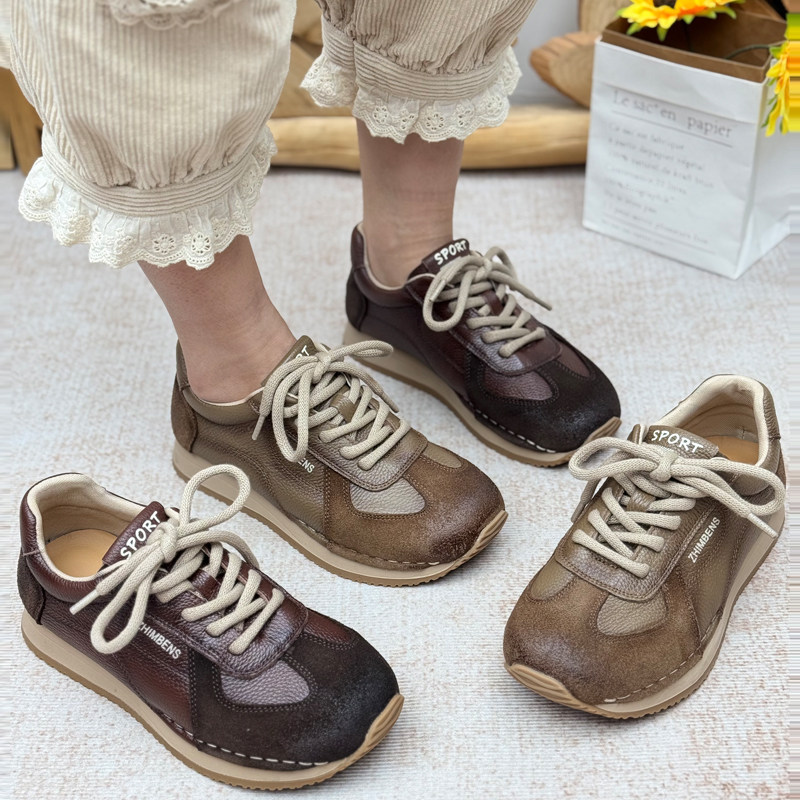 真皮德训鞋女2026春季新款复古阿甘鞋休闲运动鞋系带中年深口女鞋,女鞋,德训鞋,淘宝优惠券,粉丝福利购,淘宝优惠卷
