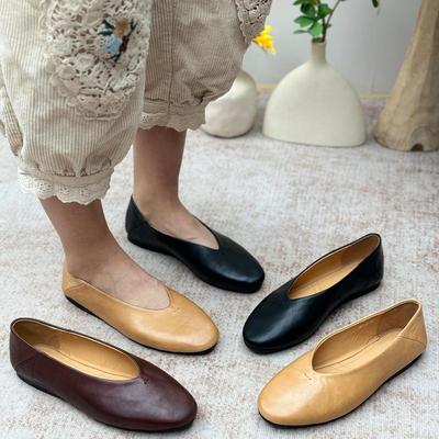 丑乐复古真皮女鞋休闲平底浅口一脚蹬妈妈鞋头层牛皮奶奶鞋单鞋
