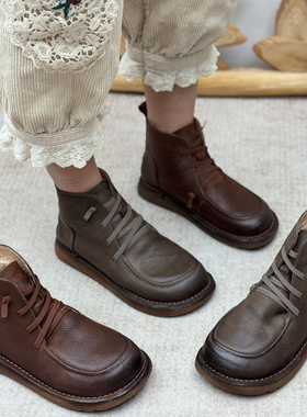 真皮短靴女冬季加绒加厚保暖马丁靴平底软底短筒靴子棉鞋二棉靴子