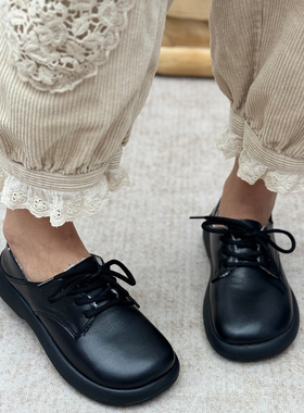 真皮乐福鞋女加绒加厚保暖两穿平底休闲单鞋软底舒适百搭黑色皮鞋