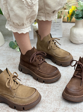 厚底马丁靴女真皮2025年秋季新款短靴小个子复古风短靴子增高女鞋