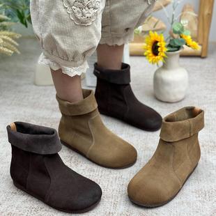 两穿真皮平底短靴女2025新款 堆堆靴复古风加绒松果勃肯靴子 秋冬季