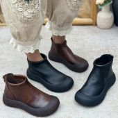 手工真皮复古短靴女2026新款 休闲踝靴子 厚底软底马丁靴百搭女鞋