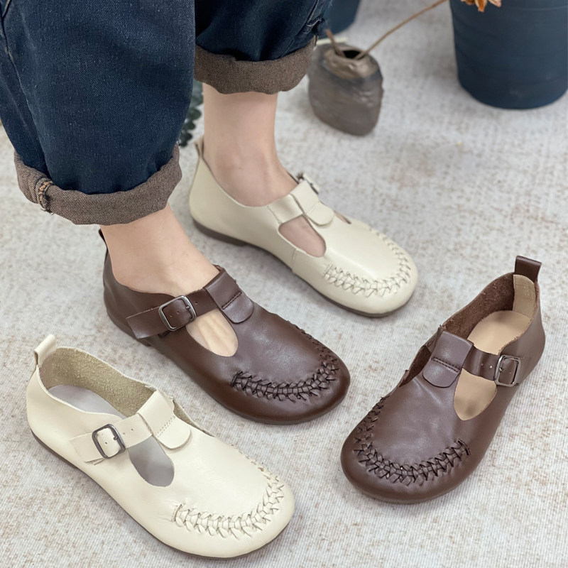 一脚蹬皮鞋女春季新款单鞋真皮软底平底鞋休闲复古大码春秋妈妈鞋,女鞋,浅口单鞋,淘宝优惠券,粉丝福利购,淘宝优惠卷