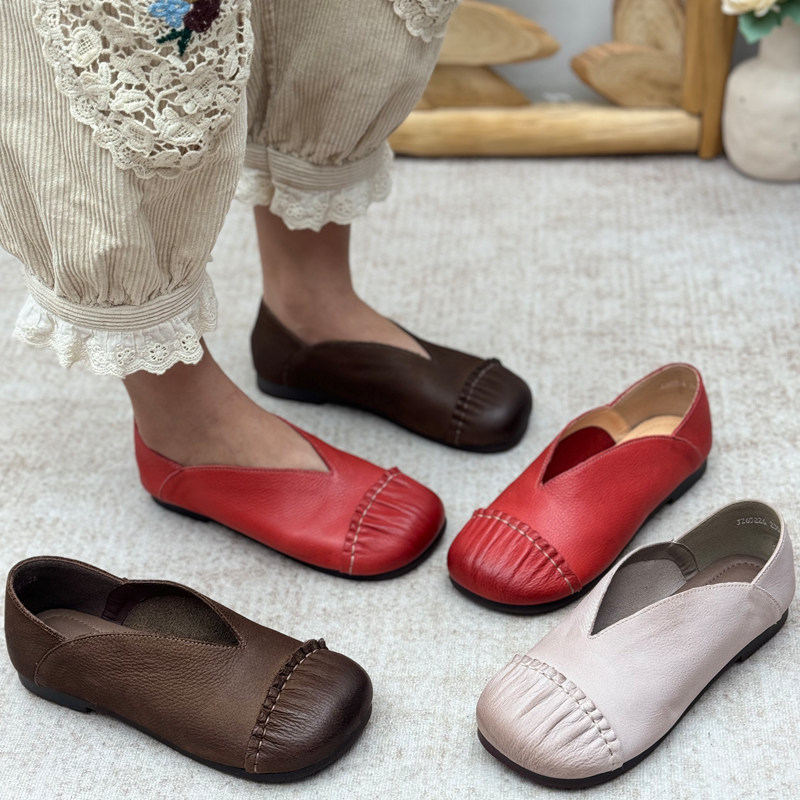 头层牛皮女鞋2025新款浅口单鞋女平底一脚蹬复古休闲鞋舒适百搭,女鞋,浅口单鞋,淘宝优惠券,粉丝福利购,淘宝优惠卷