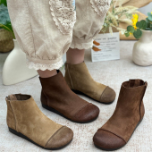 短靴女真皮单靴2025新款 秋冬软底复古平底马丁靴短筒女靴妈妈鞋