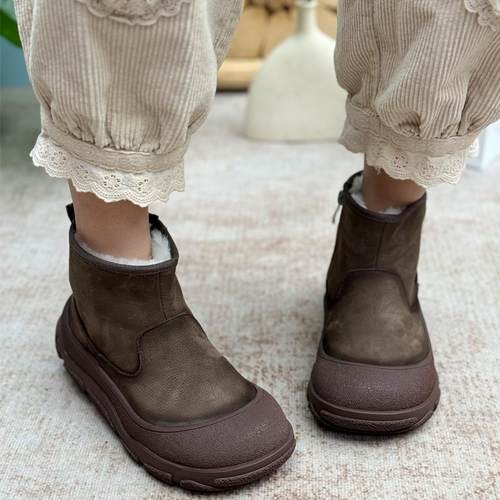 真皮羊毛雪地靴2025冬季新款复古休闲大棉鞋保暖百搭加厚毛短靴女