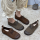 丑乐手工真皮复古单鞋 牛筋软底一脚蹬平底浅口牛皮鞋 女春季 新款