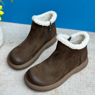 手工真皮短靴加绒厚底2025新款