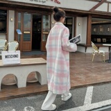 加棉宽松格子大衣女装毛呢外套显瘦长款气质外套，女装毛呢外套，韩秀