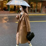 新款现货气质显瘦长款毛呢大衣外套女韩版宽松百搭秋冬装，女装毛呢外套，韩秀