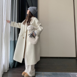 白色中长款双面羊绒大衣女2024冬季新款韩系小个子宽松毛呢外套，女装毛呢外套，韩秀