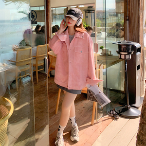 秋冬新款灯芯绒宽松棒球服外套女休闲加厚保暖短款外套图片