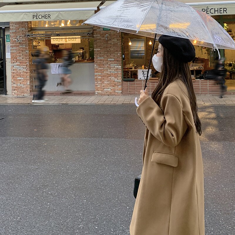 韩系驼色呢子大衣女秋冬新款美拉德气质高级感超好看加厚毛呢外套,女装毛呢外套,韩秀