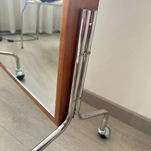 实木穿衣镜多功能全身落地家用试衣镜移动报刊杂志架不锈钢脚配件