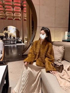金叶貂韩系气质毛绒环保皮草外套女高级感仿水貂毛上衣女新款时尚