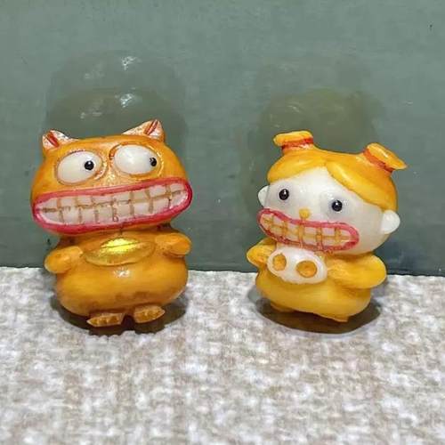 象牙果根付招财丑萌小怪兽diy编绳手链串珠挂件文玩手串配件饰品