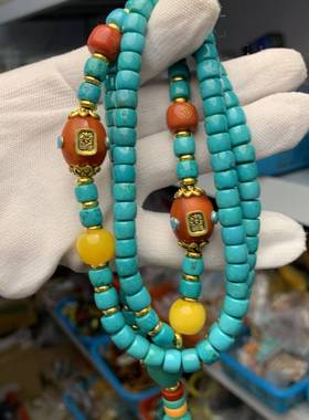 原创设计优化松石链尼泊尔配饰DIY藏式风格脖挂链佛珠男女通用