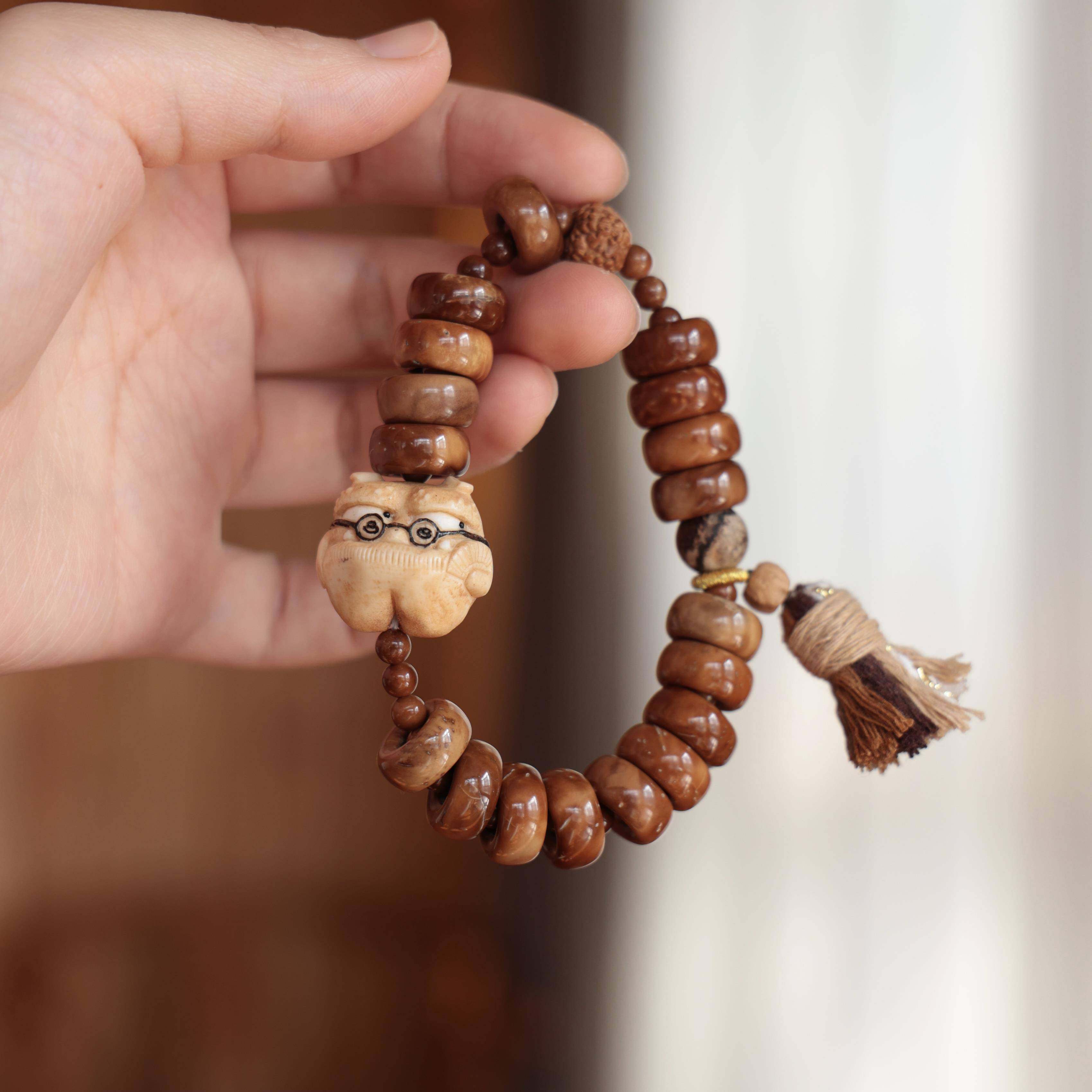 库克甜甜圈搭配鹿角根付搞钱小怪兽手串手链文玩念珠原创美拉德森