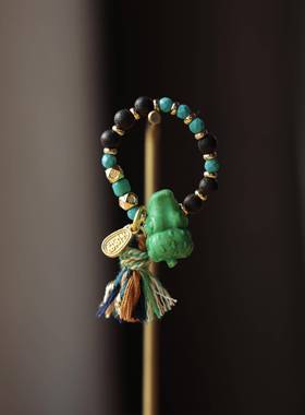 根付鳄鱼戒指搭配天然降真香菱镁矿刻面珠文玩配件跑环滴流戒指