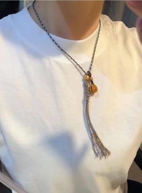 原创设计小木鱼锁骨链芭比檀的材质搭配手工编织项链绳项链饰品