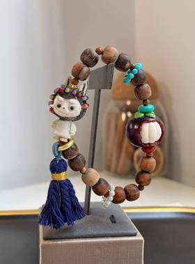 原创贡木沉香老型搭配鹿角根付拉布布山竹文玩多宝手串饰品手链