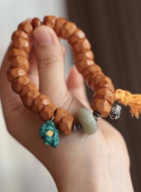 原创设计猴头无相大肠手链搭配和田玉墩子菱镁矿随形提溜三七银