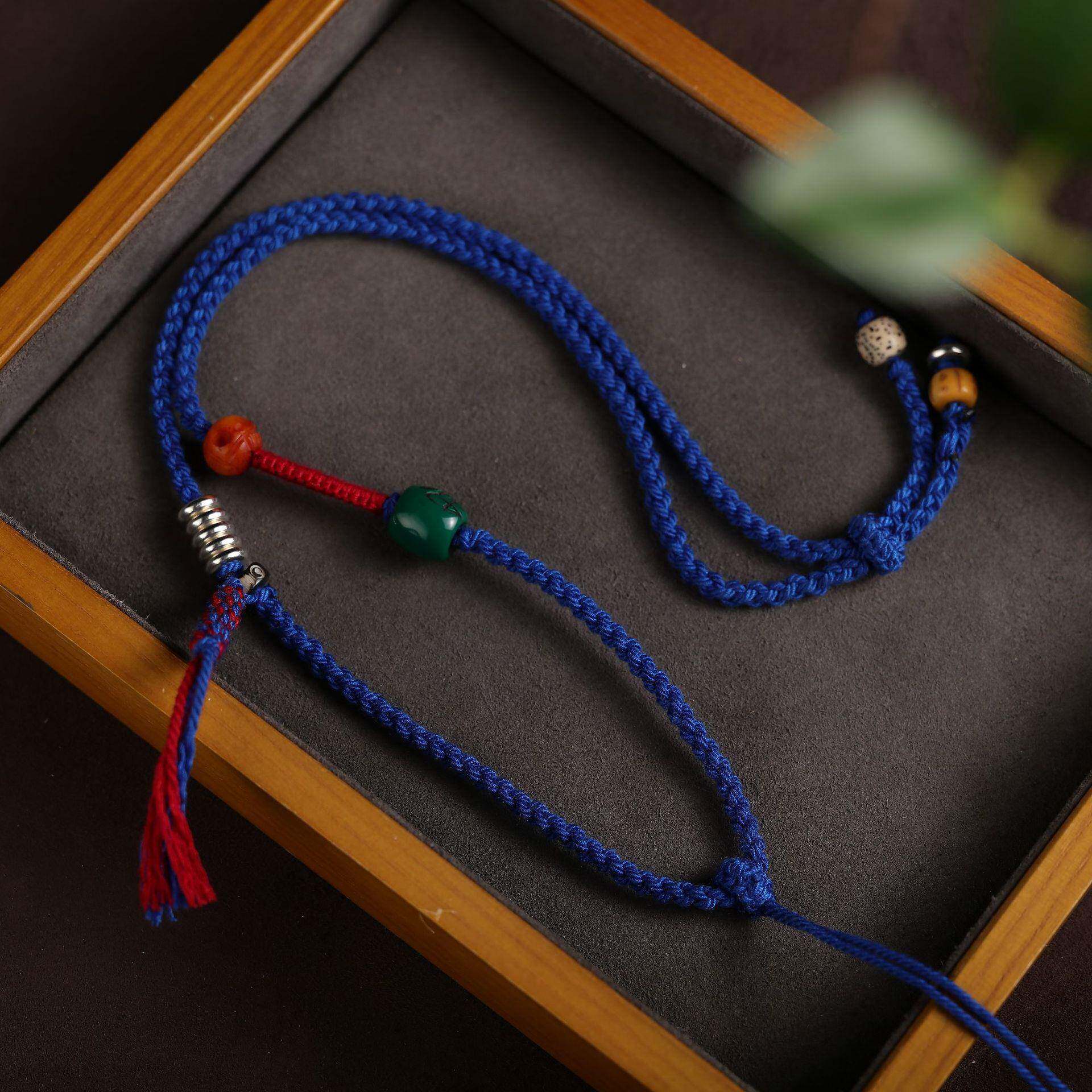 藏式手工编绳唐卡吊坠绳子佛牌高档挂绳蜜蜡项链绳手搓棉线民族风