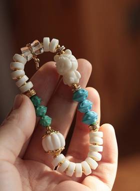 牛骨药片搭配背包多妹单圈手链白水晶配件菱镁矿百香籽纯铜百搭S