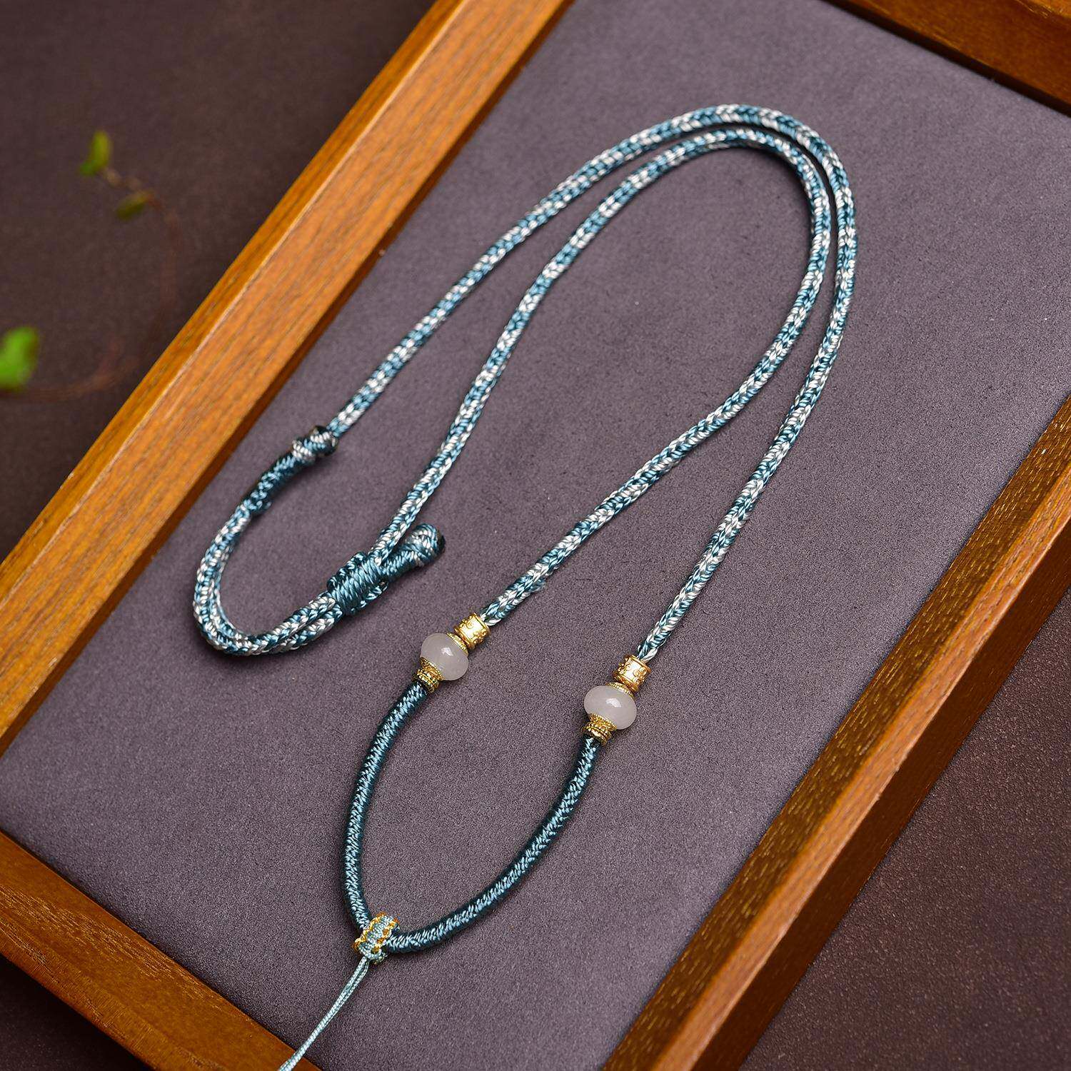 简约民族风吊坠绳项链毛衣链唐卡佛牌蜜蜡玉坠绳全手工编织绳高档