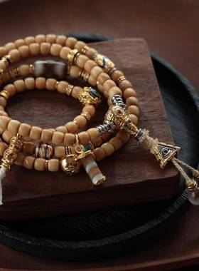 原创设计自然龙脊菩提老108型与纯铜配件Dzi珠