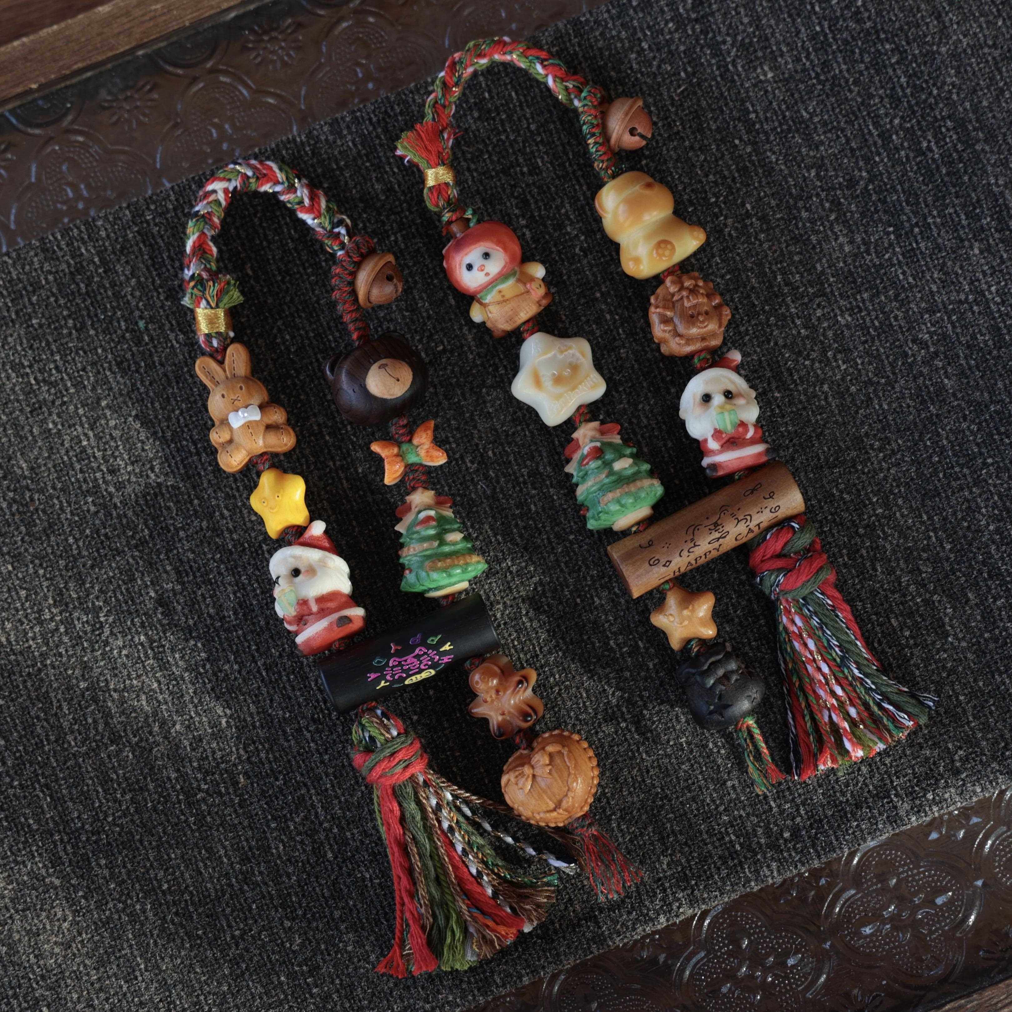 圣诞系列象牙果圣诞树圣诞老人苹果猪熊星星多妹桃木铃铛手持车挂