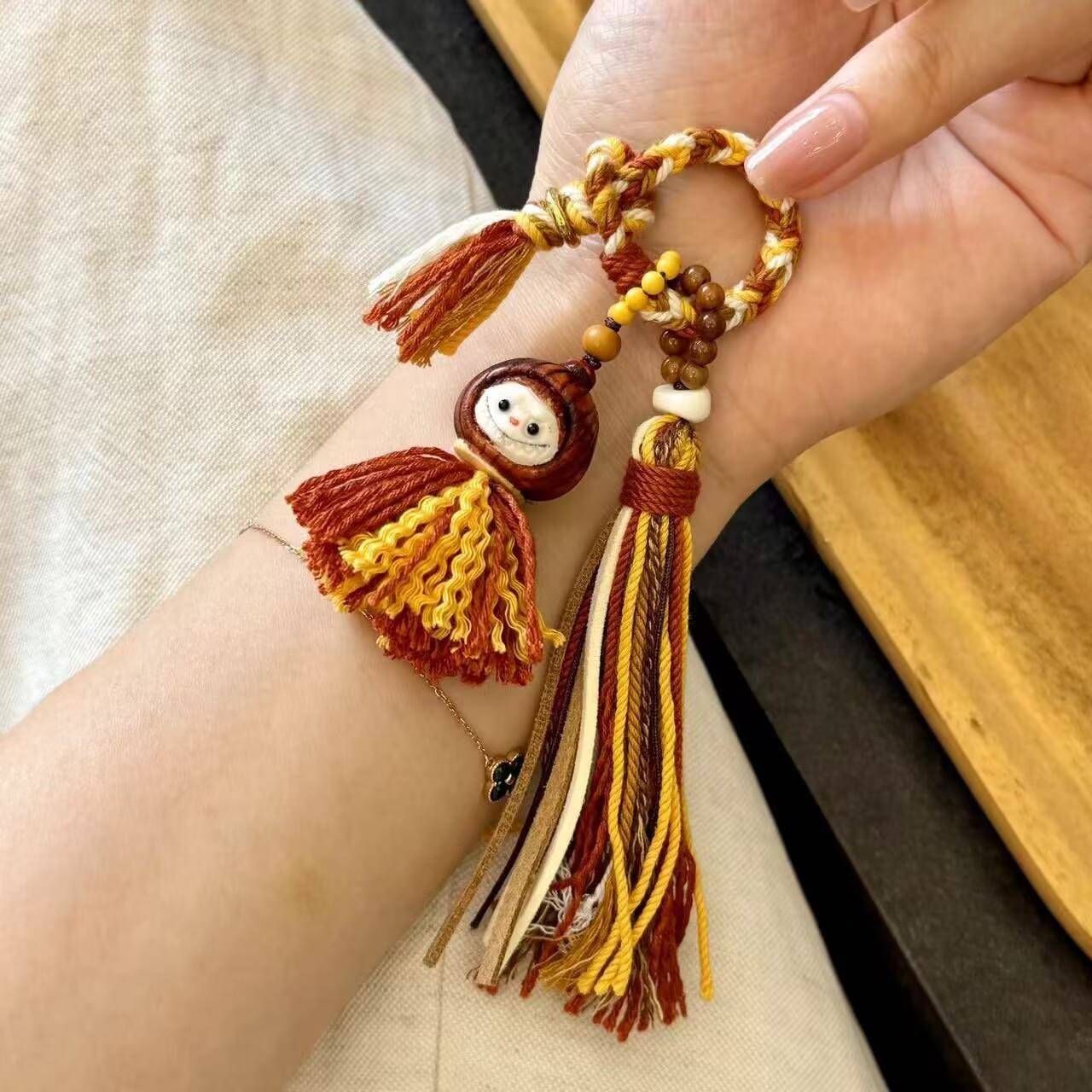 鹿角根付板栗拉布布小提溜男女挂件挂饰纯手工编织流苏文玩饰品