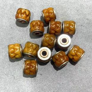 藏传回流老骨吞噬隔珠精修纯铜镶嵌孔道文玩手串佛珠diy散珠