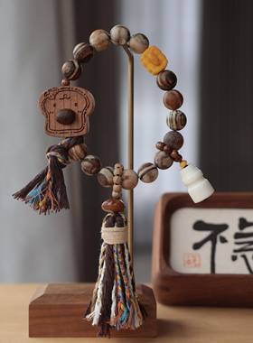 原创贡木沉香搭配桃木咖啡豆吐司牛骨养乐多饼干文玩手串佛珠时尚
