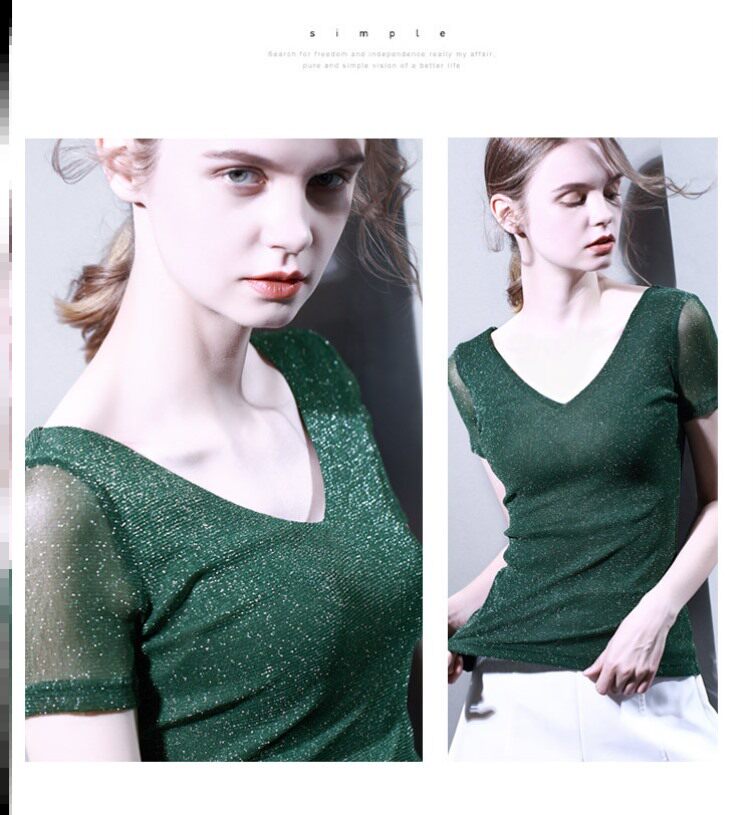 2020 Bright silk T-shirt Jacobs Base coat Short sleeved Flash wire Internal lap half sleeve T-shirt Tight fitting jacketin the Women's clothing/Boutique , T-shirt  category - from Buy2taobao.com to provide professional Taobao agent buy service