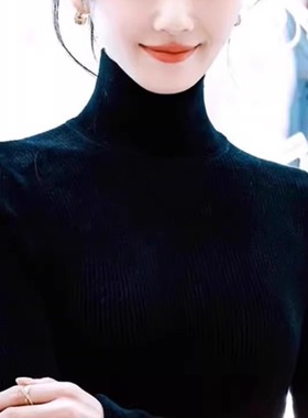 DALTT 刘SS同款黑色打底衫100羊毛衫高领紧身上衣女长袖修身显瘦