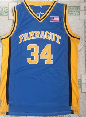 NCAA加内特34号 法拉加特高中Farragut Academy HS蓝色刺绣球衣